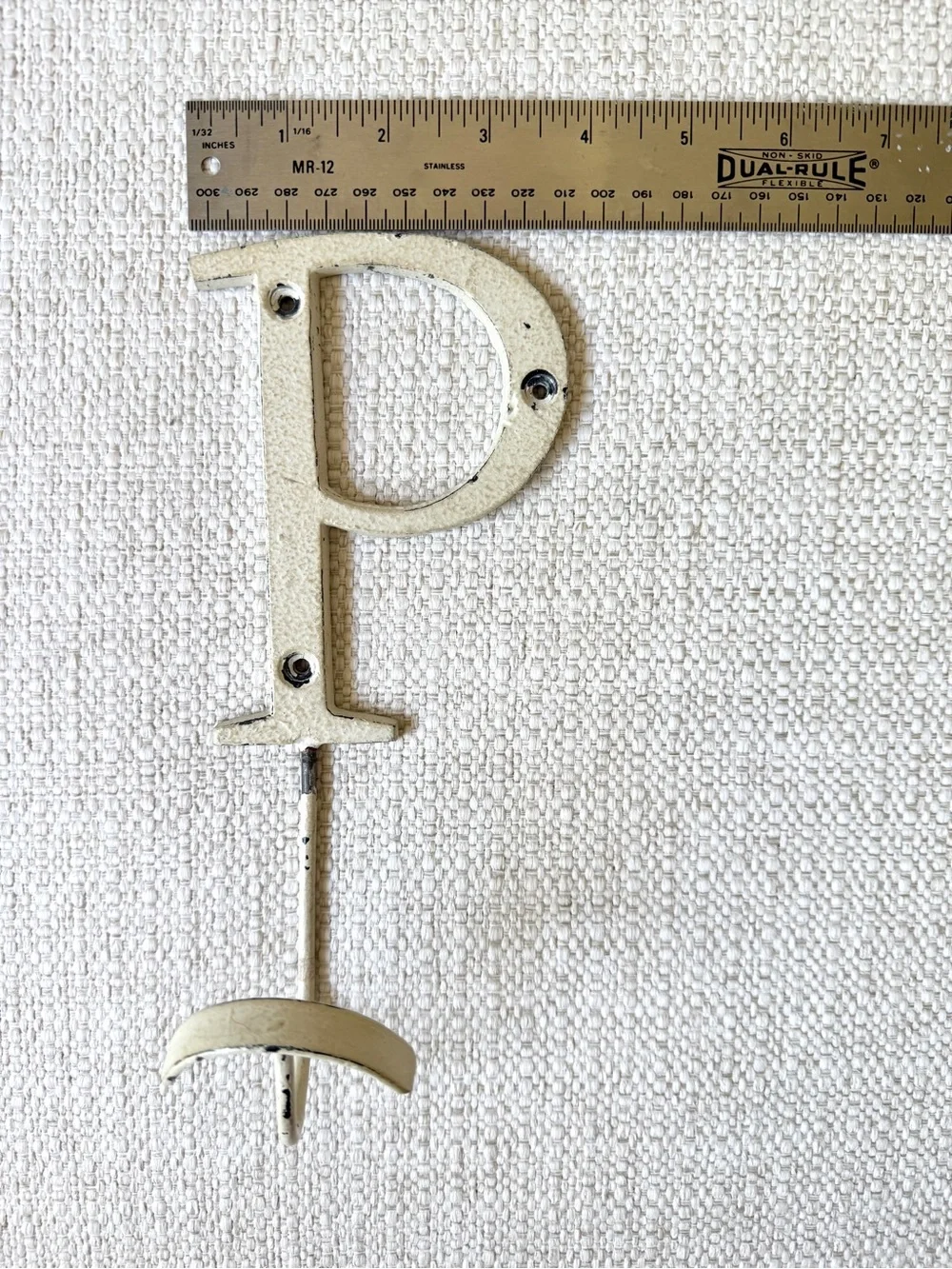 Anthropologie Metal Off-White, Distress-Painted Letter P Wall Hook